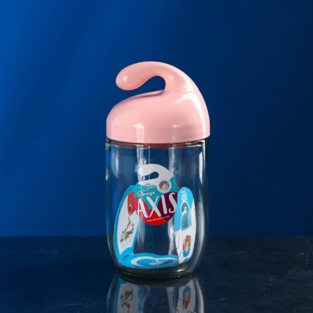 Bank for bulk products "Axis", 500 ml, glass, pink cover, Iran