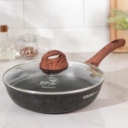 Granit Ultra Original pan, D = 24 cm, plastic handle, glass cover, anti -stick coating, black color