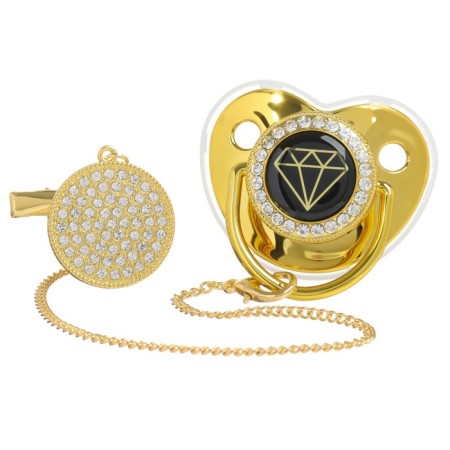 Set: Nipple - Orthodontic dummy with the holder "Diamond", with a cap, from 6 months., Golden, rhinestones-6