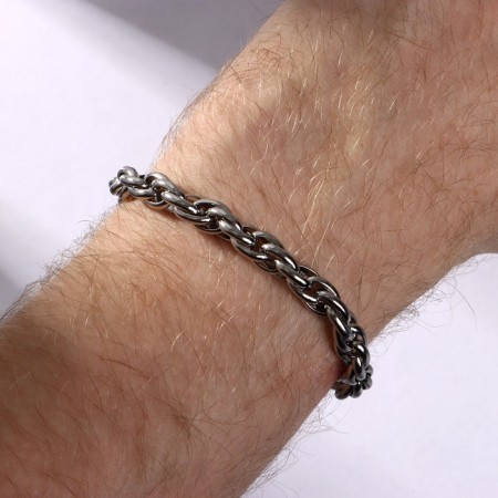 Bracelet "Gladiator" narrow weaving, color silver, 18 cm-1