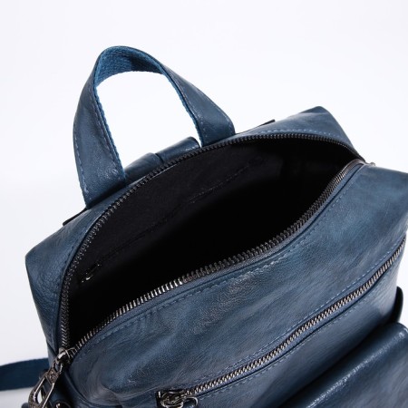 Women's backpack of artificial leather with lightning, 2 pockets, blue color-5