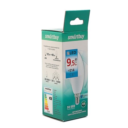 LED LED SMARTBUY, E14, C37, 9.5 W, 6000 K, cold white light-1