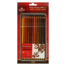 Pencils Koh-I-Noor Polycolor 3822, Braun Line, metal pencil case in Blister, 12 colors