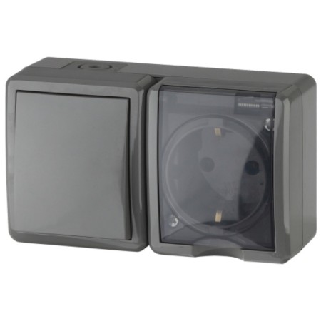 Block outlet+switch IP54, 16A (10AX) -250V, OU, era expert, gray era