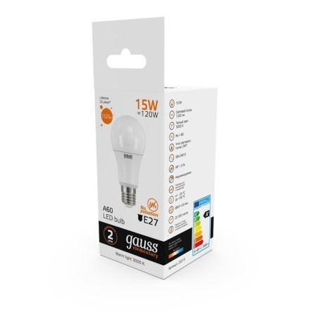 LED LED ELEMENTARY 15W A60 GRUSHED 3000K TEP. Bel. E27 1320lm Gauss 23215-3