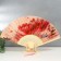 Fan bamboo, textile h = 23 cm "evening on the river" red, with a brush