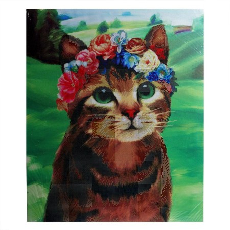 Diamond mosaic with a partial filling on the subframe "Cat in a wreath", 50 x 60 cm-2