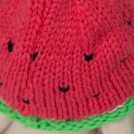Soft toy "Bunny Mi" in the knitted hat "Arbuzik", 18 cm-7