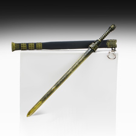 Souvenir weapon suspended mini "anime sword", keychain, 28 cm, black with gold-1