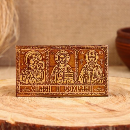 Triptych icon 12x6.5 cm, birch bark
