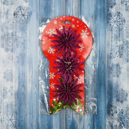 Decoration Christmas tree "lush flower" (set of 3 pcs) 10 cm, purple-2