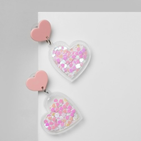Acrylic earrings "heart" confetti, pink color-1