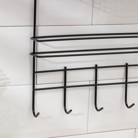 Shelf with a holder for towels of a share, 6 hooks, black color-4