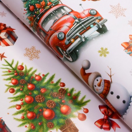 New Year's Paper "Snowman in a hat", gloss, 1 sheet, 80 g/m2, 70 x 100 cm-1