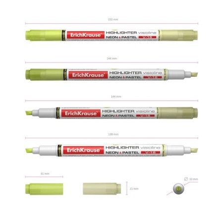 Erichkrause Visioline V-16 Neon+Pastel, 0.6-3.3 mm, bilateral, water-based ink, yellow, yellow-1