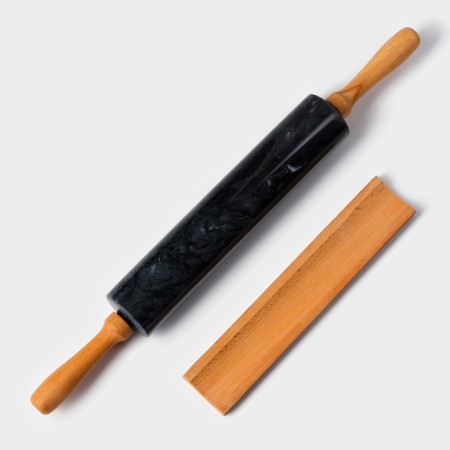 Magistro marble rolling pin, with a stand, 45 × 5 cm, black color-3