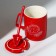 Ceramic mug with a spoon and lid "Miracles Time", 400 ml, red color