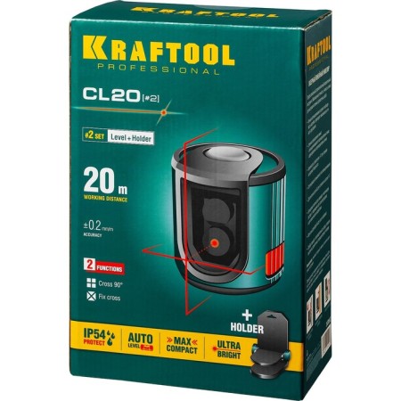 Laser Laser Kraftool Cl 20 34700-2, linear, super-tedded, 20 m, ± 0.2 mm/m, ± 4 °, IP54 391750-8