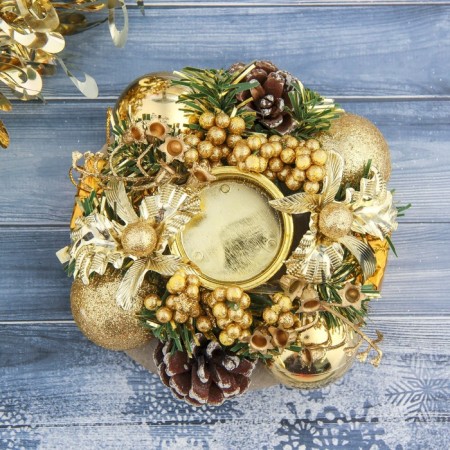 Cloth for one candle "Christmas" with cones and golden balls, 13x5 cm dos 4 cm-1