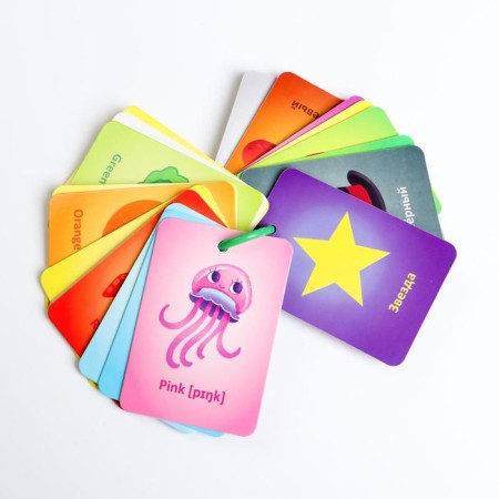 Cards on the ring for learning the English language "form and color", 20 cards, ring, 3+-1