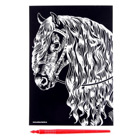 Engraving "horse" with a metallic effect of silver A5-2