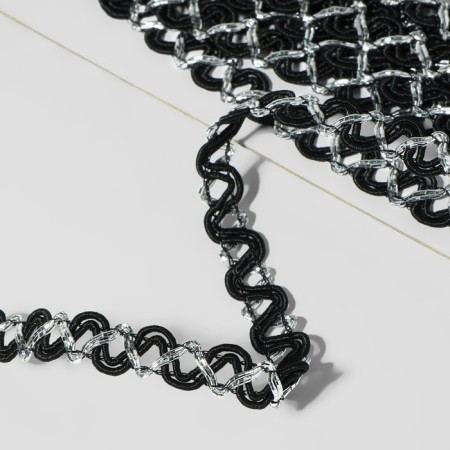 Decorative braid, 10 mm, 10 ± 1 m, black/silver color-1
