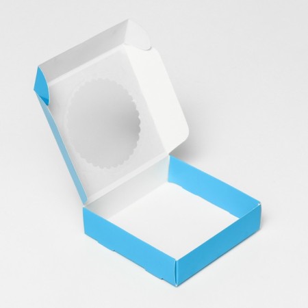 Gift box of the team with a window, 11.5 x 11.5 x 3 cm, blue-4