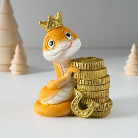 Piglite Polystone "Snake in a crown with coins" 8x6.5x10 cm-4