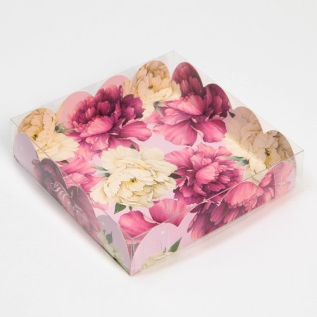 Cookie box, confectionery packaging with PVC lid, “you with love”, 13 x 13 x 3 cm-1