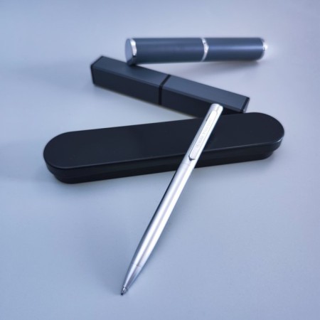 Switching handle, 1.0 mm, BrunovisConti firenze, blue rod, metal case Soft Touch silver, in a tube-8
