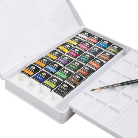 A watercolor art in cuvette, 24 colors x 2.6 ml, gamma "Old Master" with a brush, 200622_0224-3