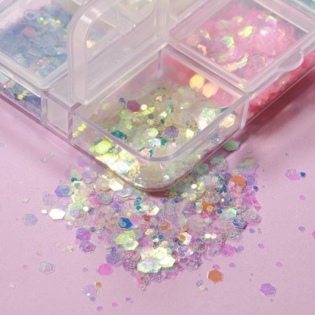 Sequins for decor, 6 cells, different -sized, glow in the dark, multi -colored-2