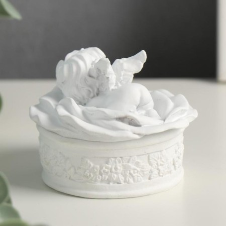 Polystone box white angel on a flower 6*8*8.5 cm mix-2