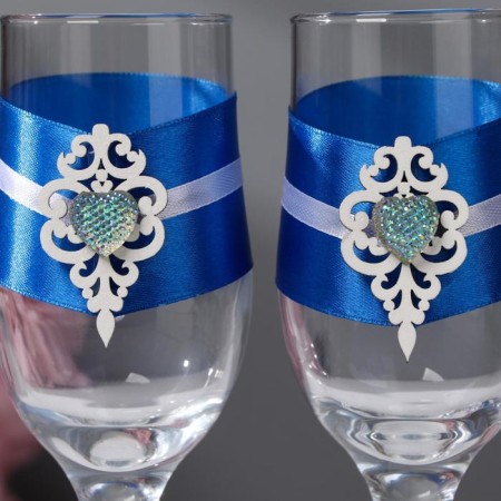 A set of wedding glasses "Prague", handmade, white blue, 6x6x20.5 cm, 2 pcs.-1