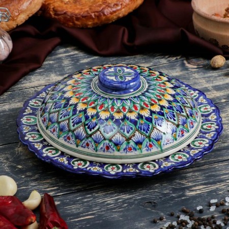 The pancake of the Rishtan ceramics "Patterns", 24 cm, blue