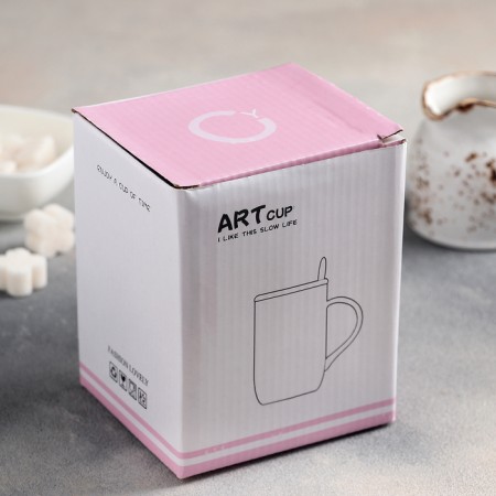 Ceramic mug with a lid and a spoon "Belluno", 450 ml, Mix drawing-3