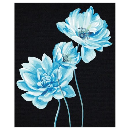 Picture on numbers on the black canvas "Blue Flowers", 40 × 50 cm