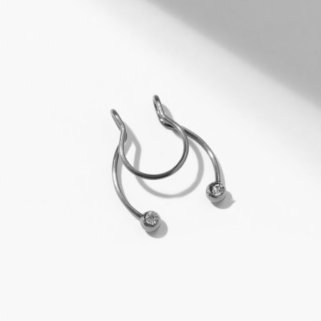 Nose piercing (fake for septum) "semicircle", white color in silver-1