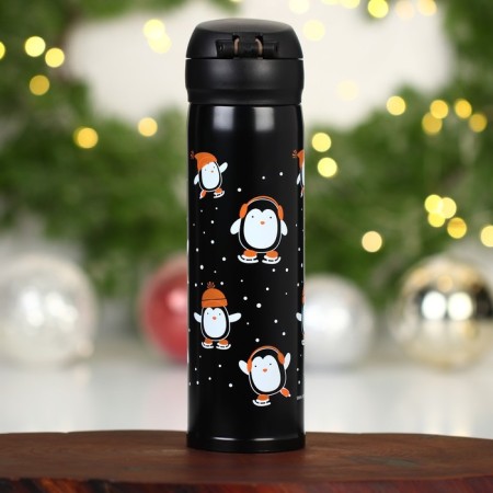 New Year! Thermos New Year's "Penguins" black, 450 ml-2