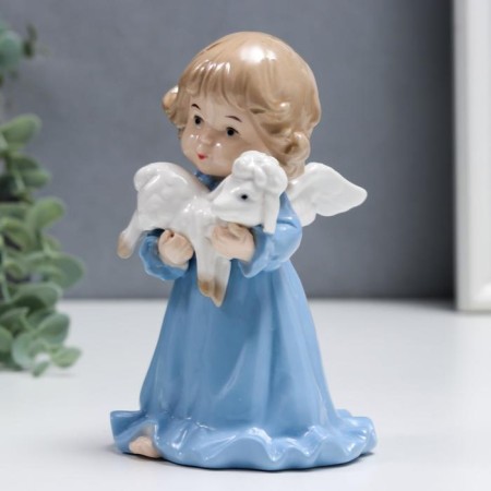 Souvenir ceramics "Angel in a blue dress, with a lamb" 15 cm-1