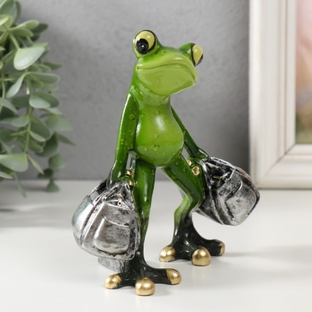 Souvenir Polystone Lak "Frog with bags" 7.5x11.5x13 cm-1