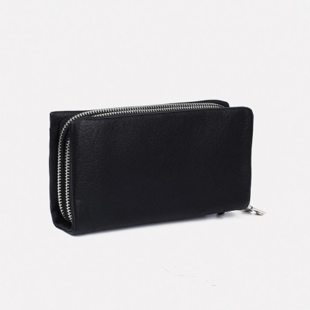Male purse on lightning, department for bills, for maps, for coins, black color-1