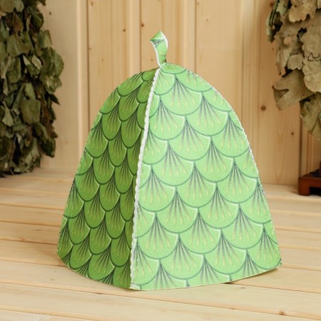 Bath cap with print "Wood Dragon", green, polyester felt