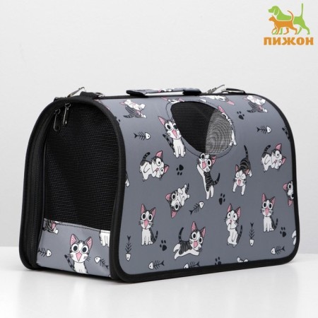 Bag - Carriage for animals "Playing cats", gray, size m, 40 x 21 x 27 cm-2