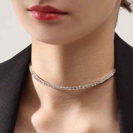 Necklace "ice", 1 row, white color in silver, 35 cm-3