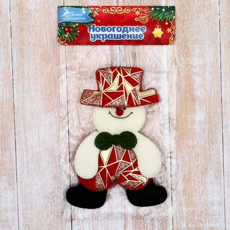 Soft suspension "Snowman in a suit with a geometric pattern" 8x13 cm, red-1