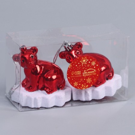 Jewelry decoration "Trunk on the ice" (set 2 pcs) 5.5x7.5x8 cm, red-1