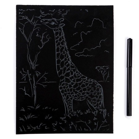 Engraving 18 × 24 cm, animals of Africa "High Giraffe" (gold)-2