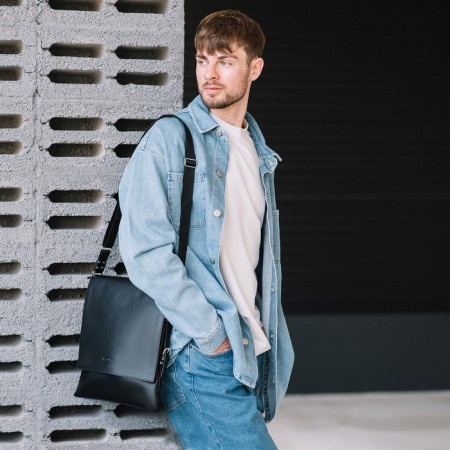 Male bag over the shoulder, Textura, artificial leather, black color-5
