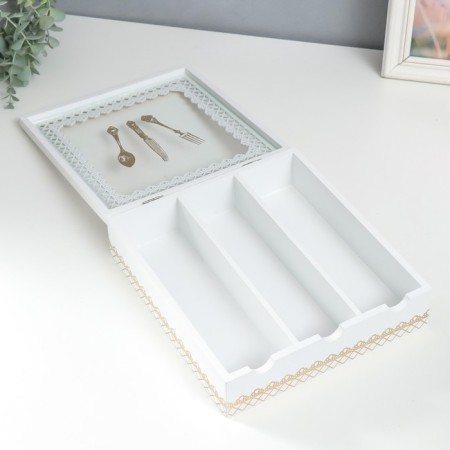 Casket tree with divisions "Dining objects" white with gold 26x24x6.8 cm-1